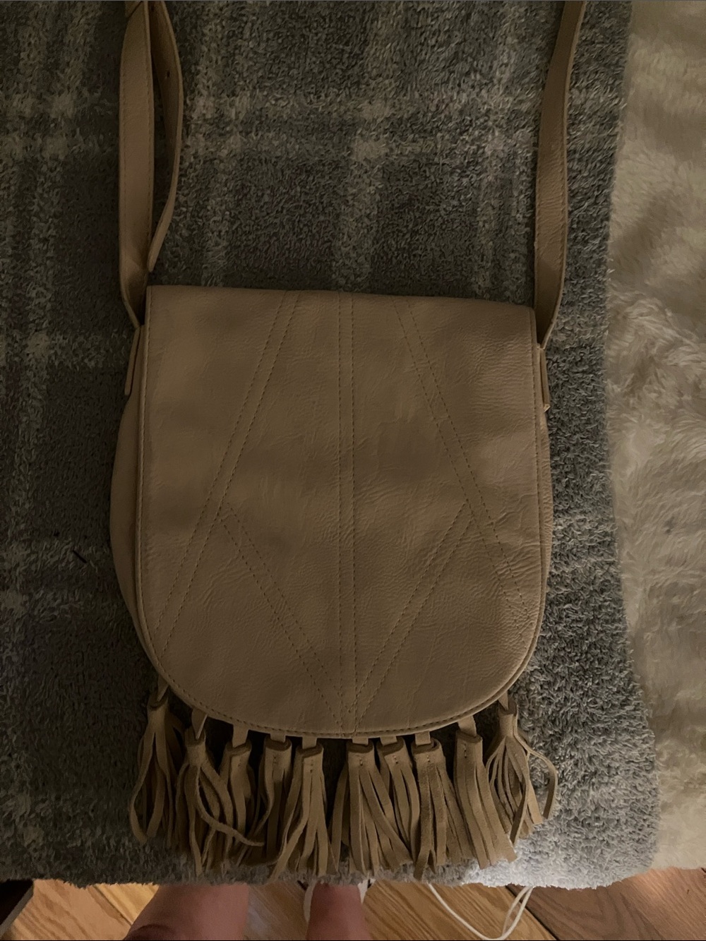 Beige Fringe Crossbody Bag - Casual Women’s Shoulder Bag